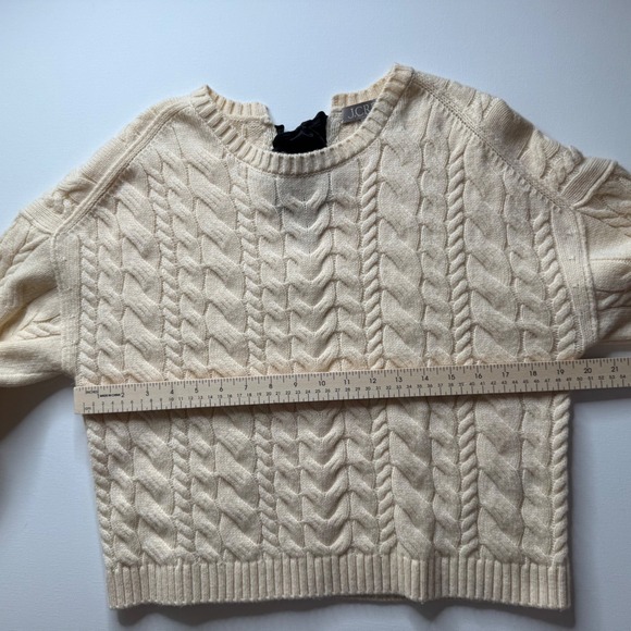 J Crew Tie Back Cable Knit Sweater‎ Small Cream Wool Pullover Fisherman Preppy - Picture 11 of 12